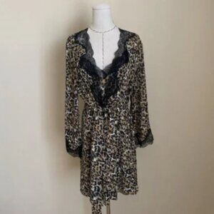 80s Lejaby Paris Saks Fifth Ave Leopard Slip Chemise Chiffon Robe Peignoir